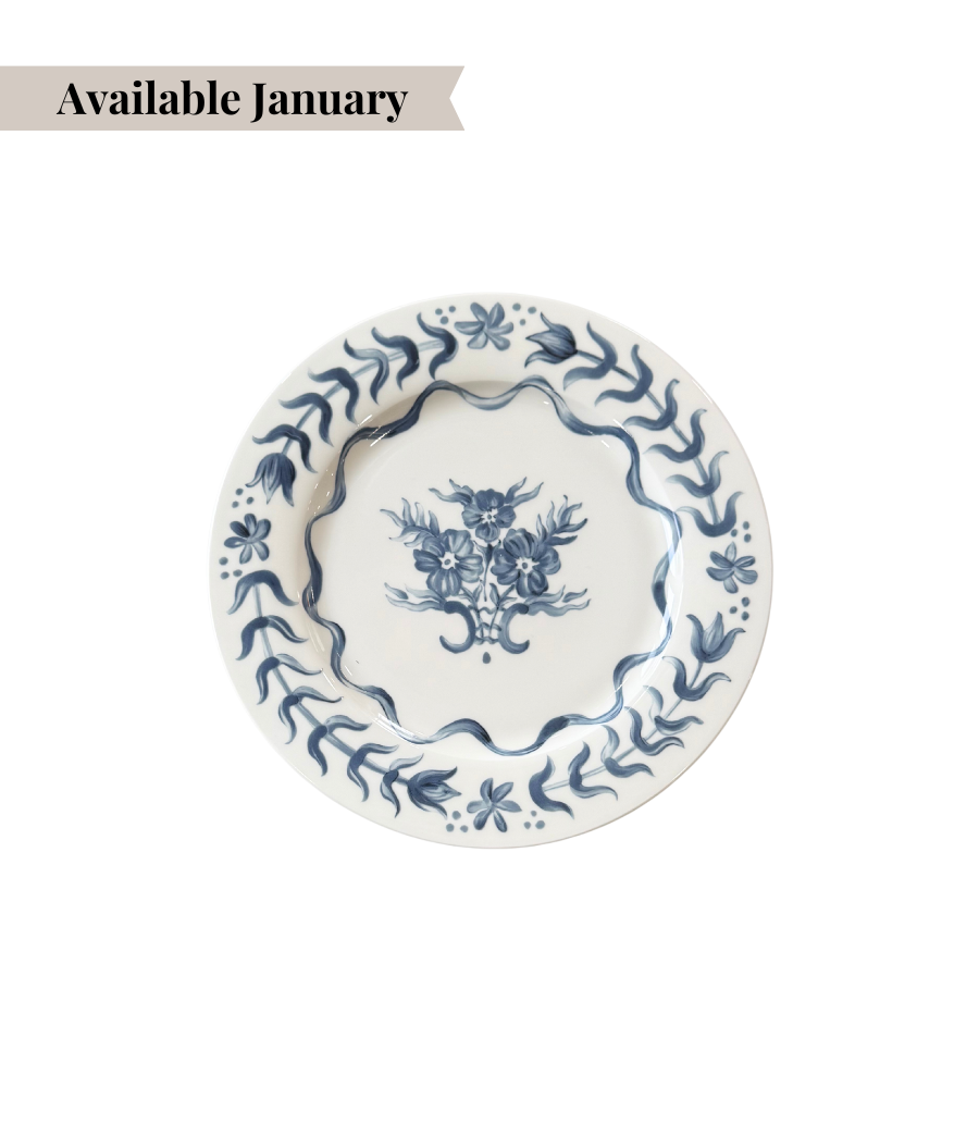 bread plate with blue floral design pattern