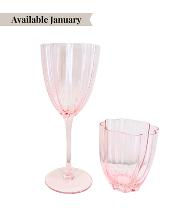 pink glassware with floral shaped rim
