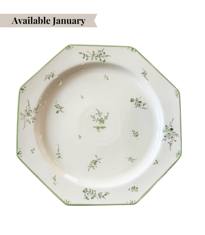 decorative green charger plate with unique shape and floral pattern