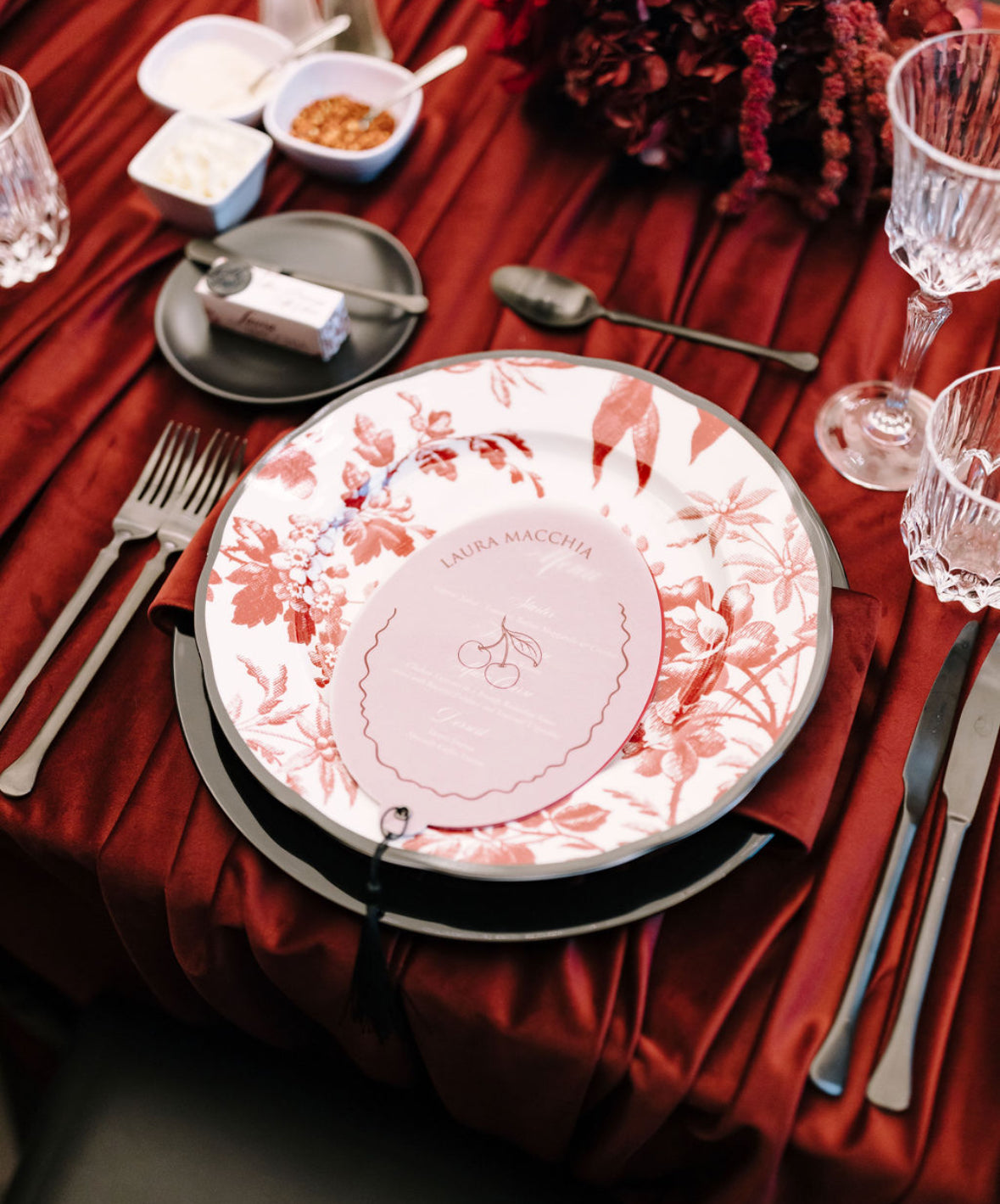 Red Floral Charger Plate