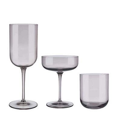 smokey clear glassware with a rounded shape