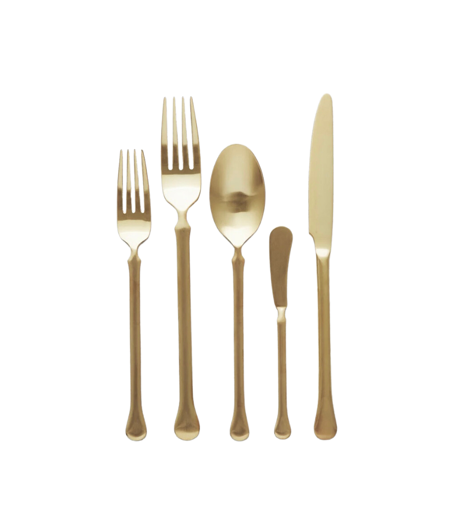 matte gold cutlery with a modern tapered shape