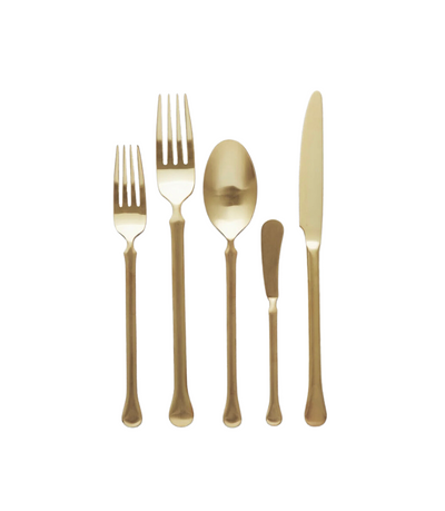 matte gold cutlery with a modern tapered shape