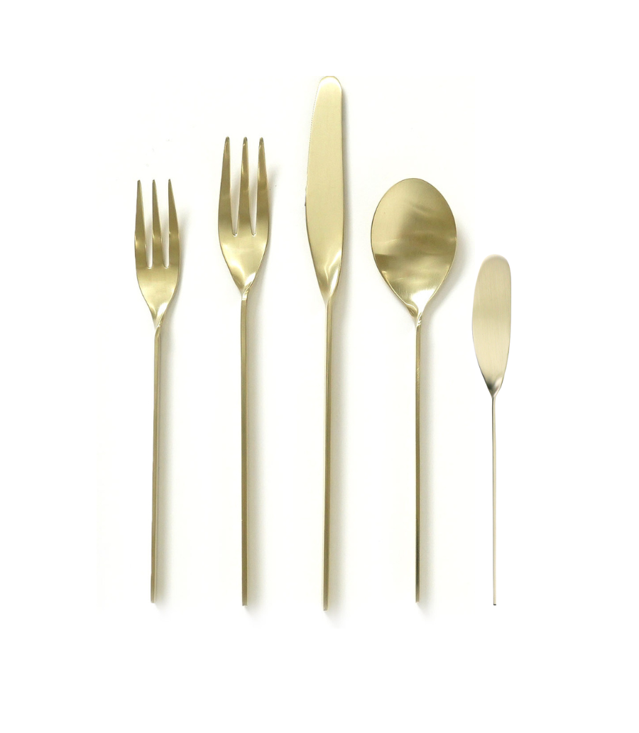 gold cutlery with unique design and thin handles