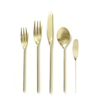 gold cutlery with unique design and thin handles