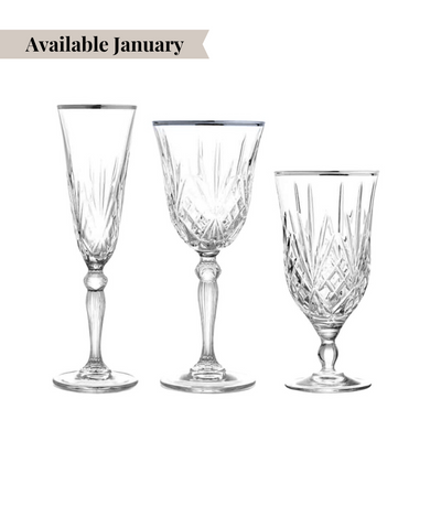 crystal cut glassware with silver rim