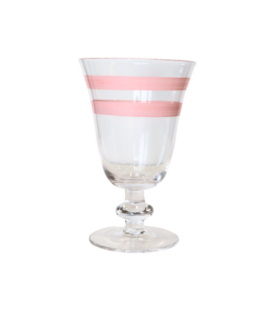 tapered water glass with pink painted line detailing 