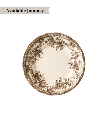 bread plate with brown vintage floral design 