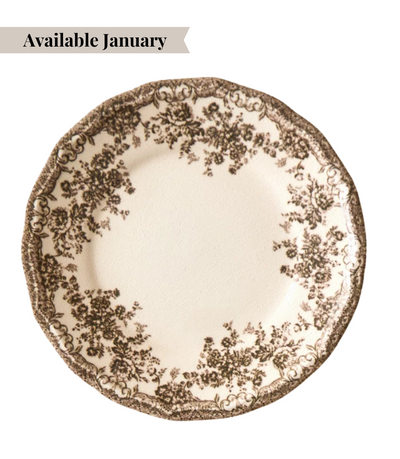 charger plate with brown vintage floral design 
