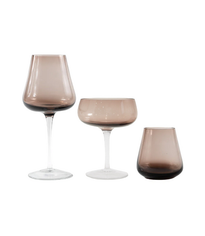 round, clear brown coloured glassware