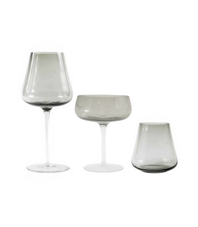 round, clear smoke coloured glassware