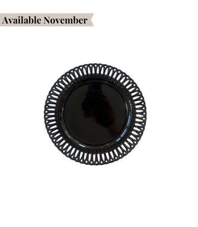 black bread plate with hollow out rim detail 