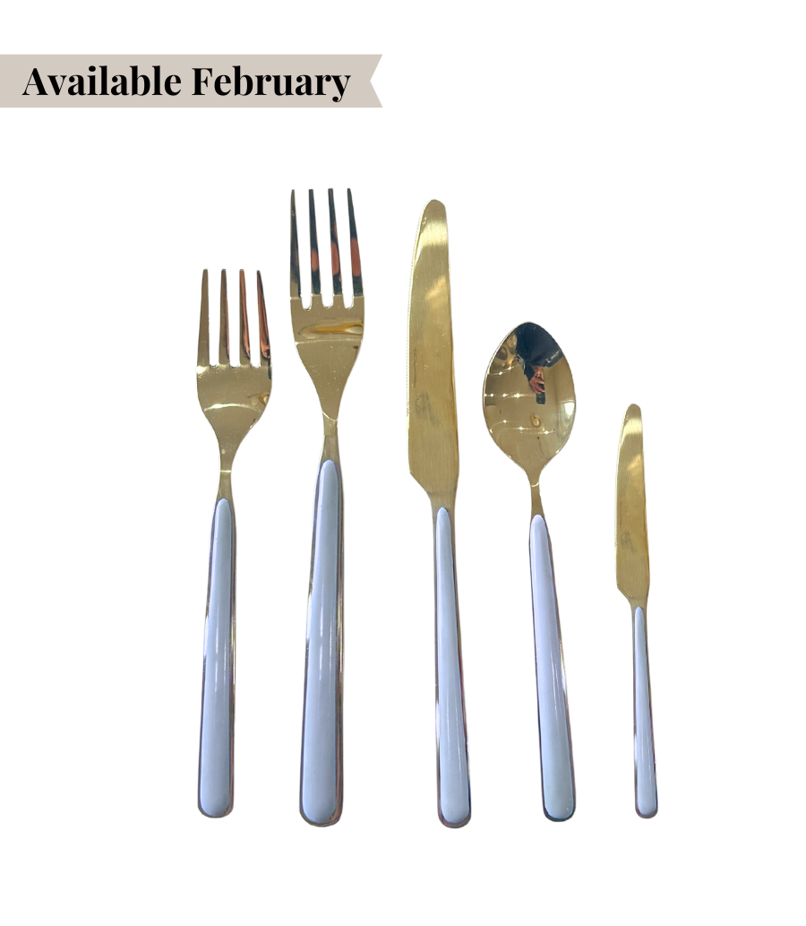 gold cutlery with blue handle