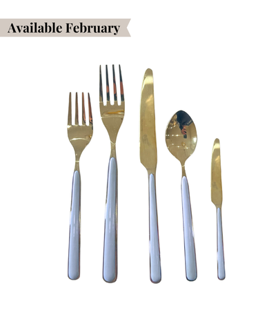 gold cutlery with blue handle