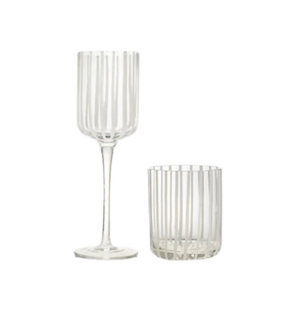 clear glassware with white striped pattern