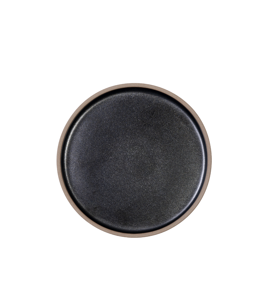 black clay salad plate with raised edge 