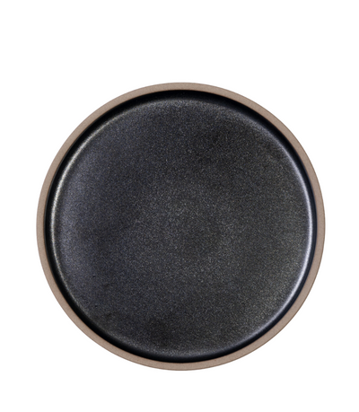 black clay charger plate with raised edge 