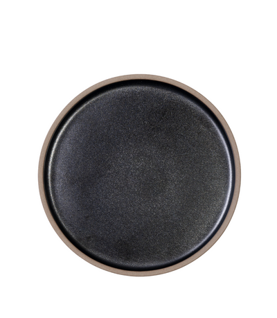black clay dinner plate with raised edge 