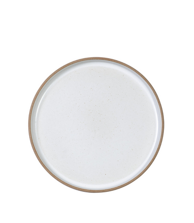 white clay dinner plate with raised edge 