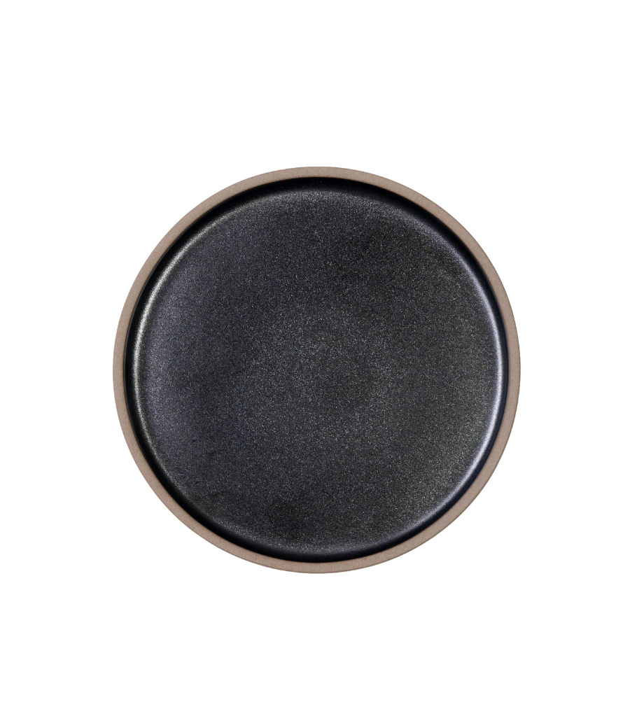 black clay salad plate with raised edge 