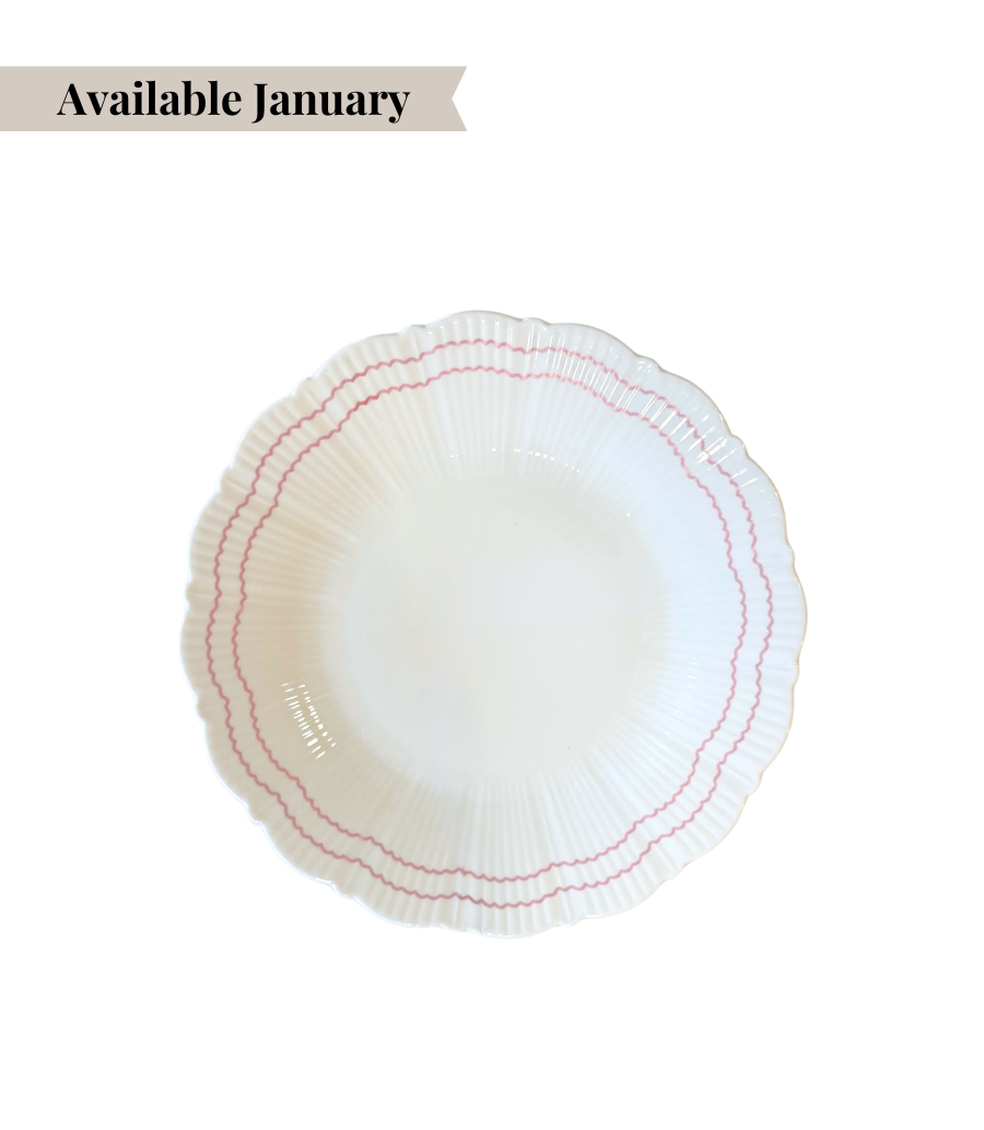 floral shaped textured bread plate with pink, double scallop line pattern
