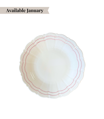 floral shaped textured bread plate with pink, double scallop line pattern