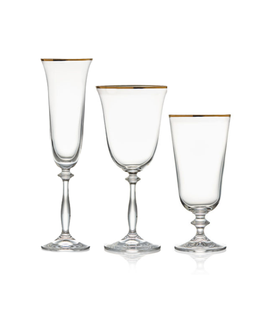clear glassware with a thin gold rim and base