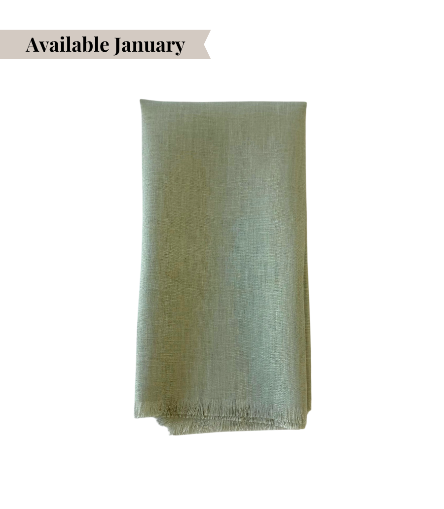 green fringe linen napkin 