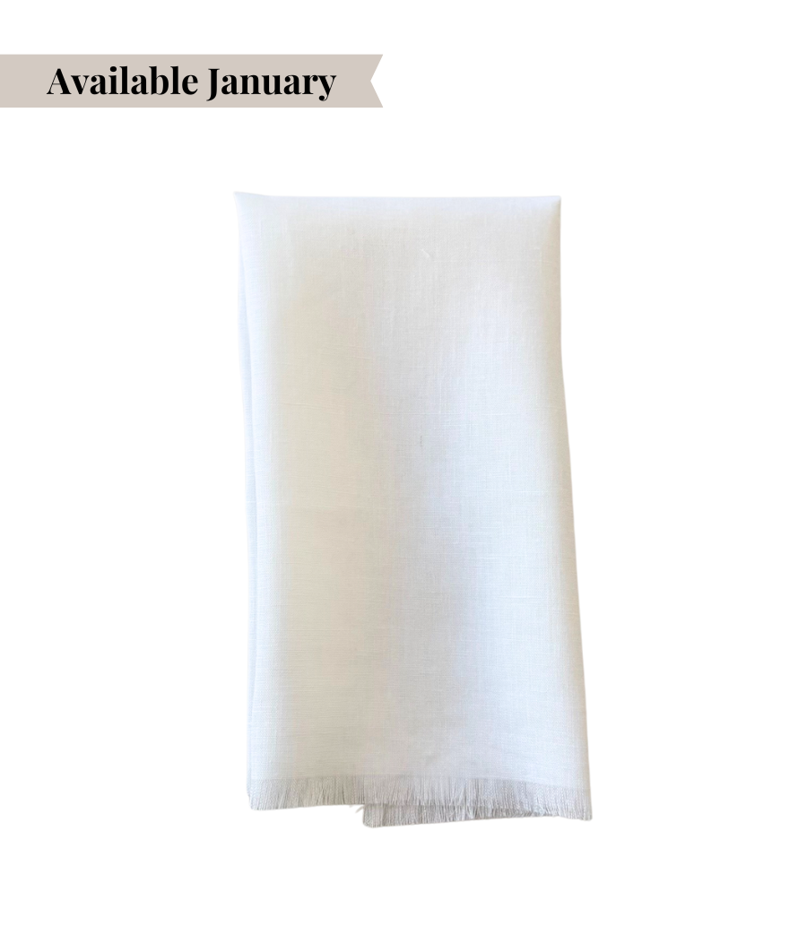 white fringe linen napkin