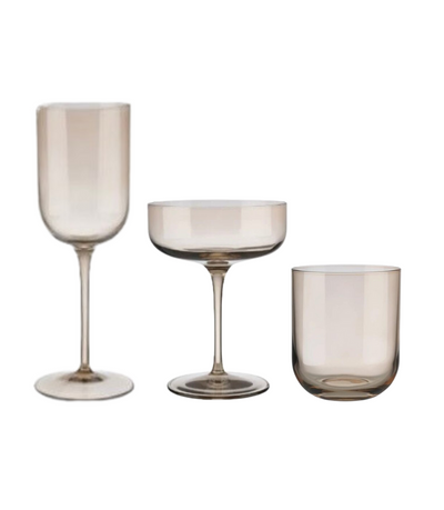 nude/amber smokey glassware
