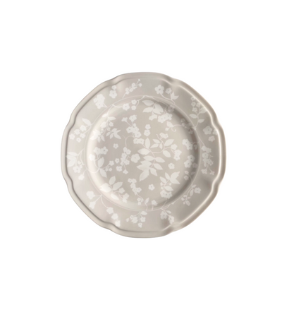 light grey bread plate with white floral pattern