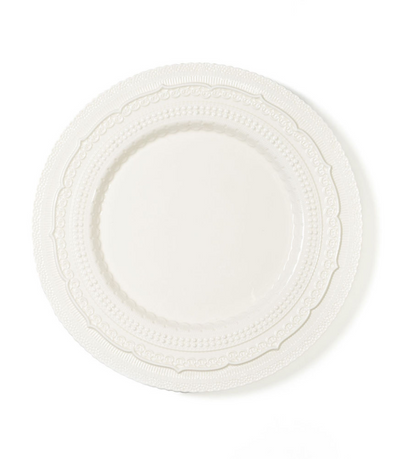 ivory charger plate with lace pattern detailing 
