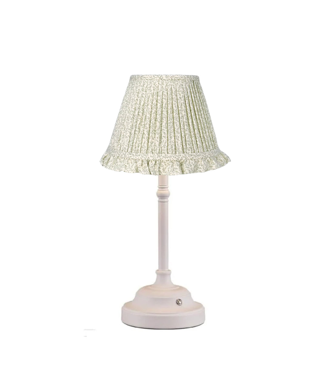 white base table lamp with green leaf pattern
