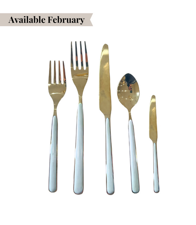 gold cutlery with blue handle