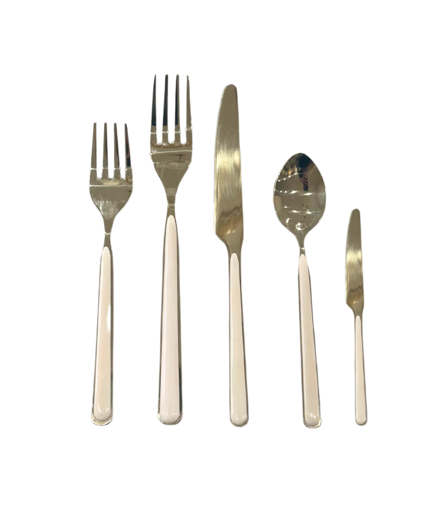 gold cutlery with cream handle