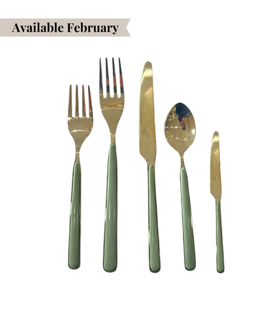 gold cutlery with green handle