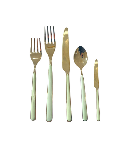 gold cutlery with sage handle
