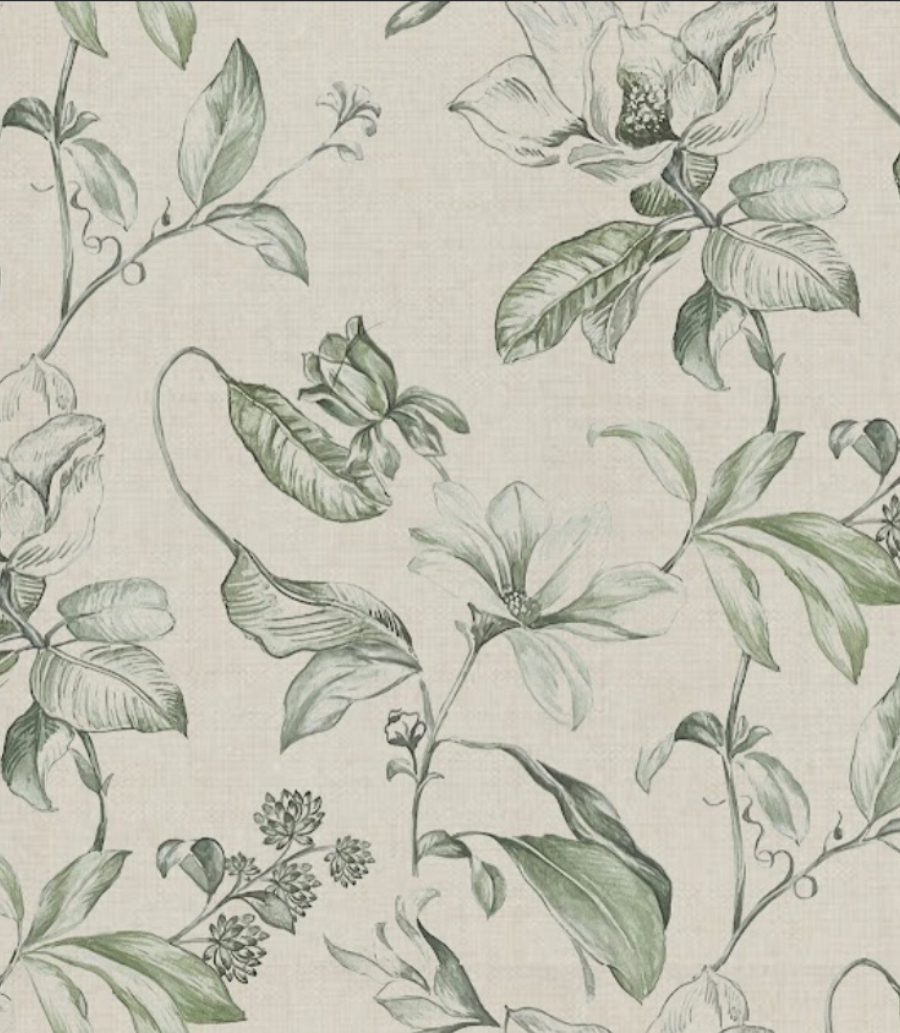 linen napkin with green floral print