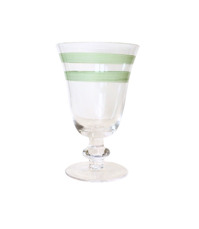 tapered water glass with green painted line detailing 