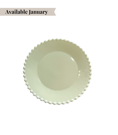 green bread plate with pearl edged pattern