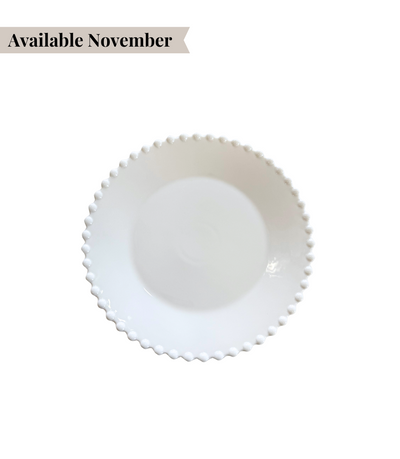 white bread plate with pearl edged pattern