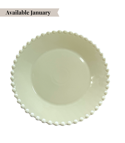 green charger plate with pearl edged pattern