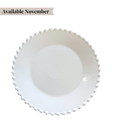 white charger plate with pearl edged pattern