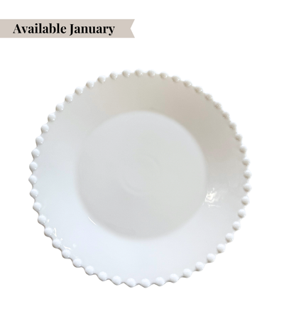 white charger plate with pearl edged pattern