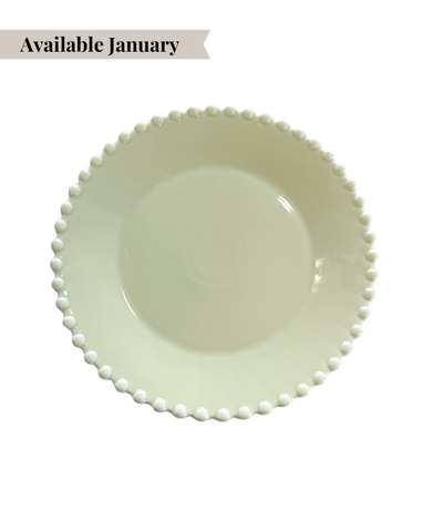 green dinner plate with pearl edged pattern