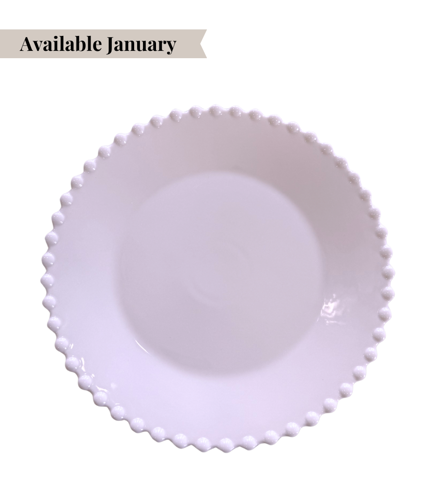 lilac charger plate with textured pearl rim