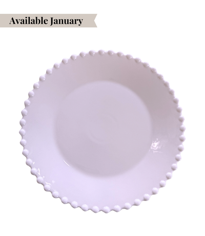 lilac charger plate with textured pearl rim
