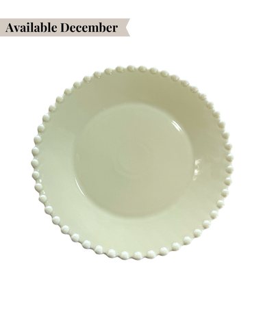 pale green dinner plate with pearl edged pattern