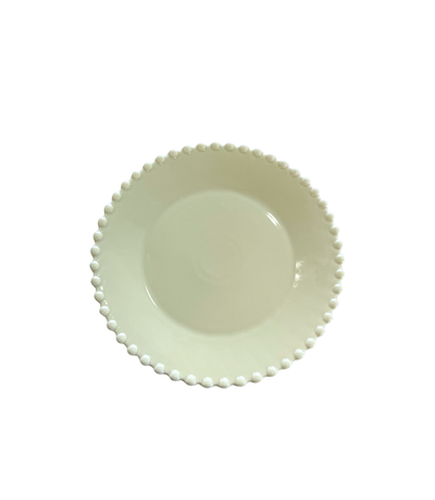 green bread plate with pearl edged pattern