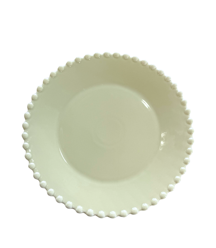 green charger plate with pearl edged pattern